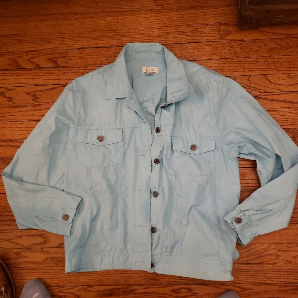 Christopher & Banks Woman's Size Large Light Teal Blue Cotton Jacket
